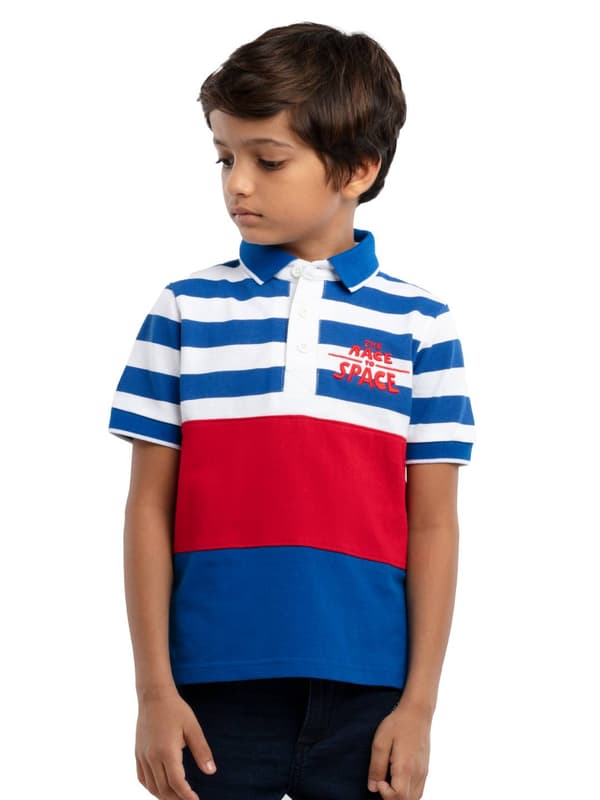 Boys Pique Printed Stripe Polo T Shirt